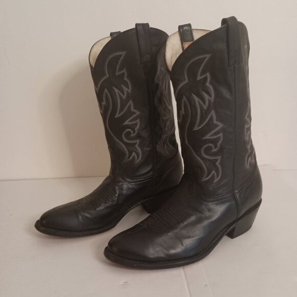 Cowtown Men’s Black Western Cowboy Boots White Embroidery Size 11.5 - Picture 15 of 15